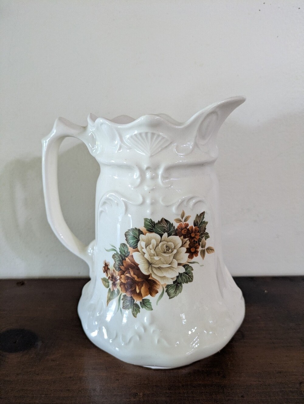 Vintage Cottagecore Floral Ceramic Pitcher - Shabby Chic Decor Farmhouse Country